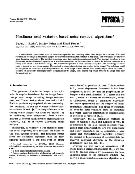 nonlinear total variation based noise removal algorithms